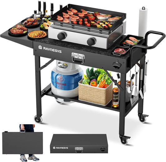 Portable Folding Grill Cart with Wheels, 440lbs Capacity, Universal Outdoor Cooking Table for BBQ and Camping
