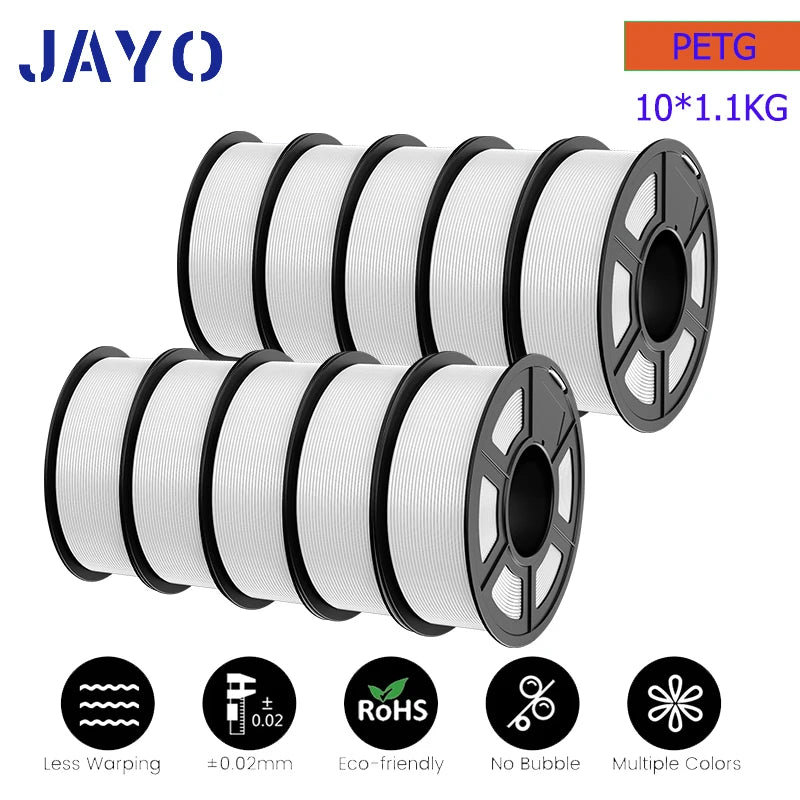 JAYO 10Rolls pla plus/petg /pla/pla+2.0/skdc Multicolor 3d Filament Printe 1.75mm FDM 100%No bubbel for 3D Printer Materials