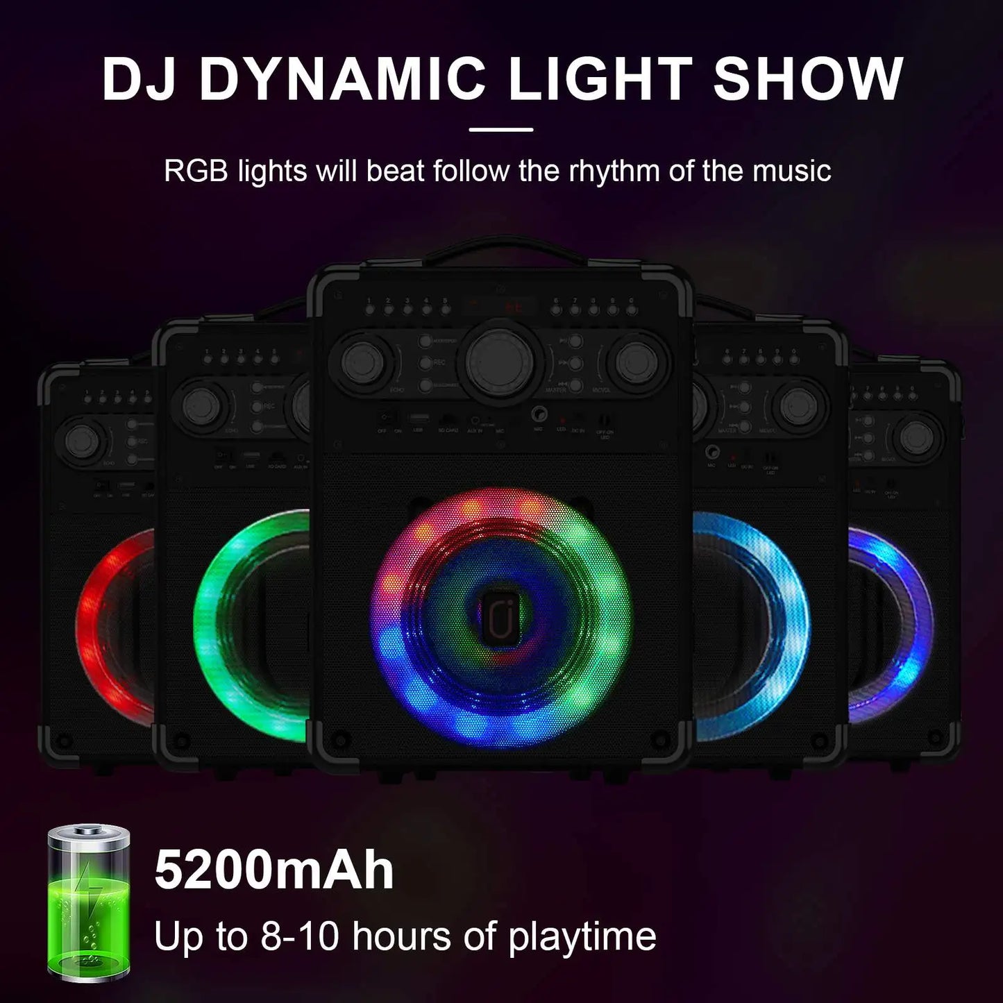 FanFun Karaoke Machine with 3 Mics&DJ Disco Ball Light, Portable Bluetooth Karaoke Speaker with LED Lights for Kids and Adults