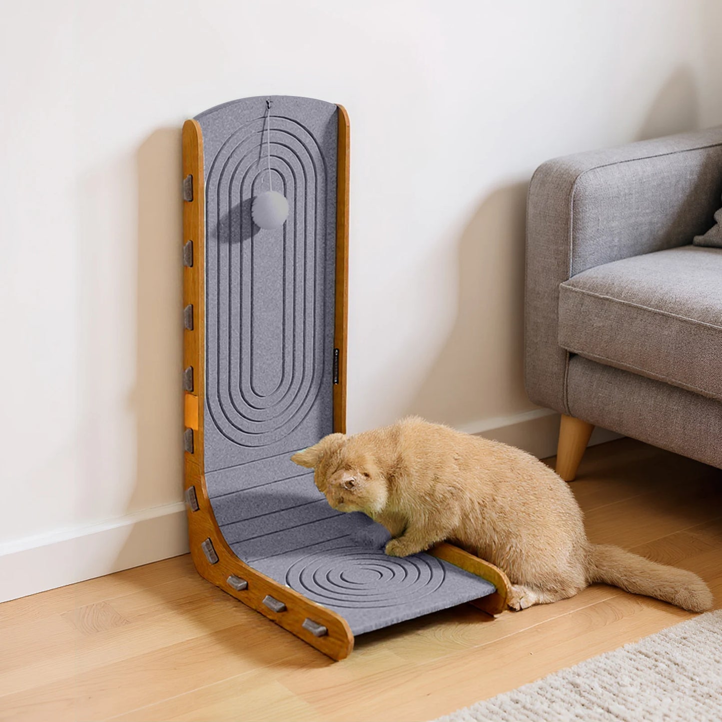 Cats Scratching Board with Ball L Shape Cat Scratcher Wall Mountable Furniture Protector for Pet Toy