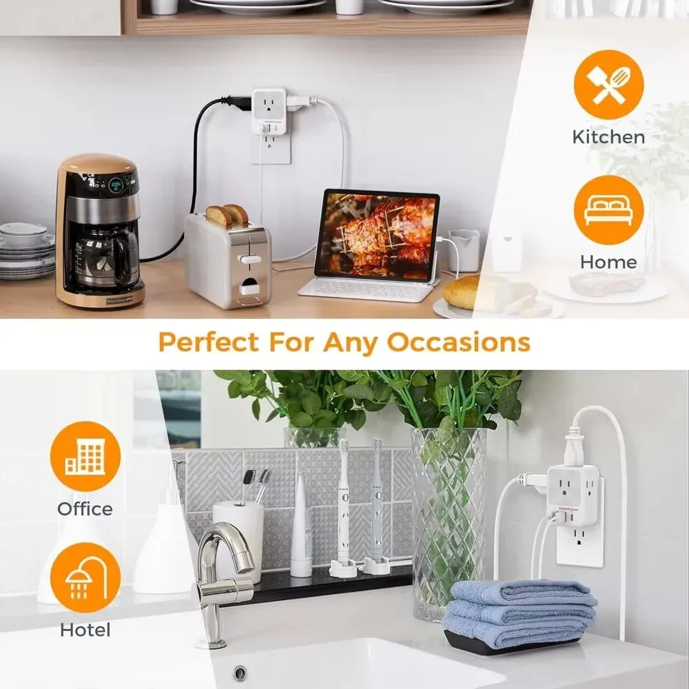 TESSAN US Plug Power Strip with 4AC Outlet and 3USB Charging Port Multi-Contacts Electrical Socket with Surge Protector for Home