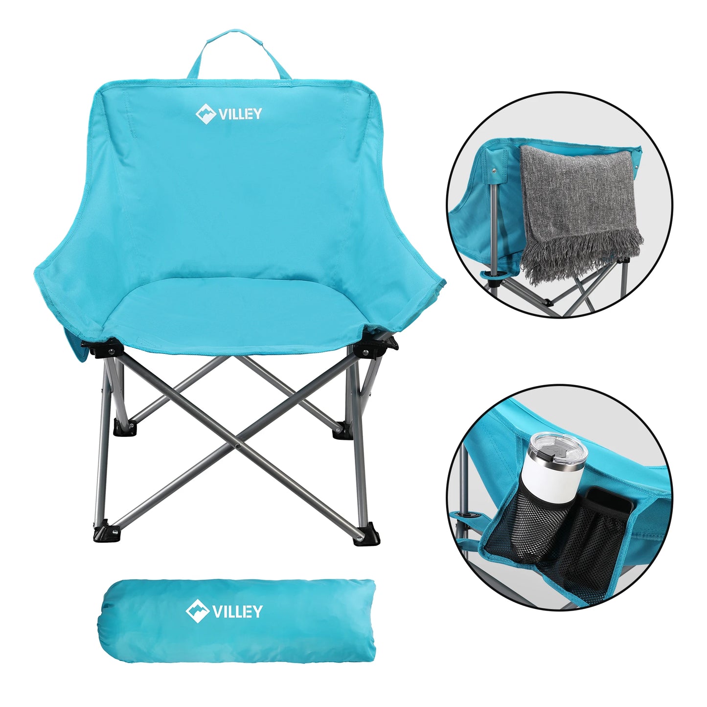 VILLEY Camping Chair Beach Folding Chair, Outdoor Lawn Portable Lightweight Chair, Foldable Chair with Carry Bag, for Outside
