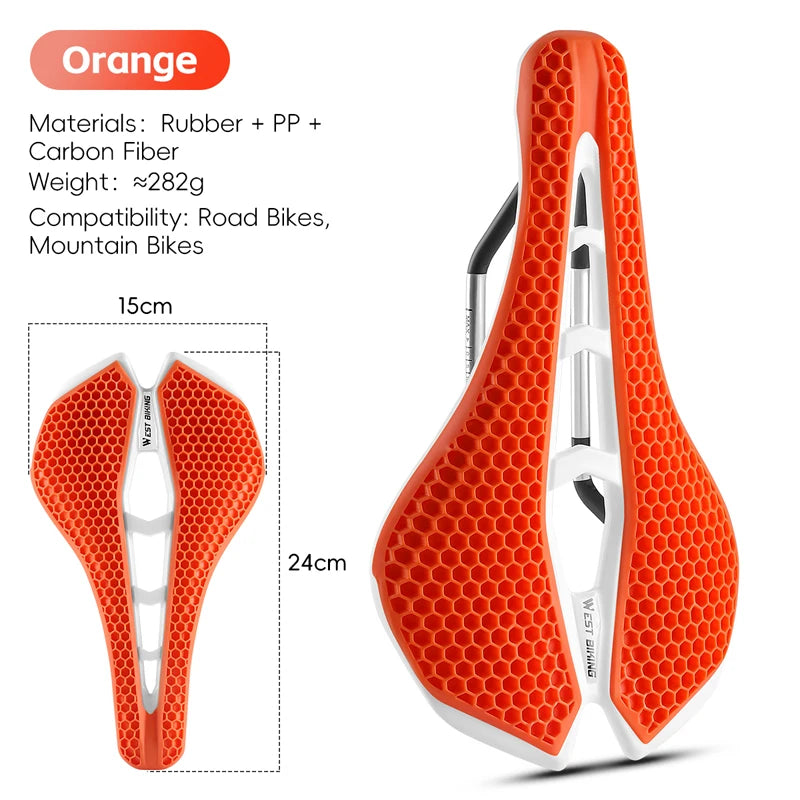 3D Road Bike Seat 150mm Comfortable MTB Saddle with Shock Absorption Breathable Bionic Structure Multicolor Cushion