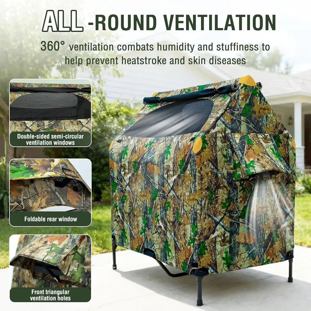 42" Camoulage Canvas Outdoor Dog House Weatherproo,360° Visibility and Breathable Design,2-in-1 Dog Shade Shelter or Large Breed