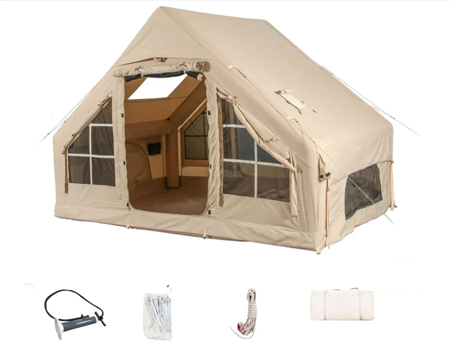 Inflatable tent camping, hand pump inflatable tent, tent with stove hole, Oxford fabric camping tent suitable for 1-6 people to