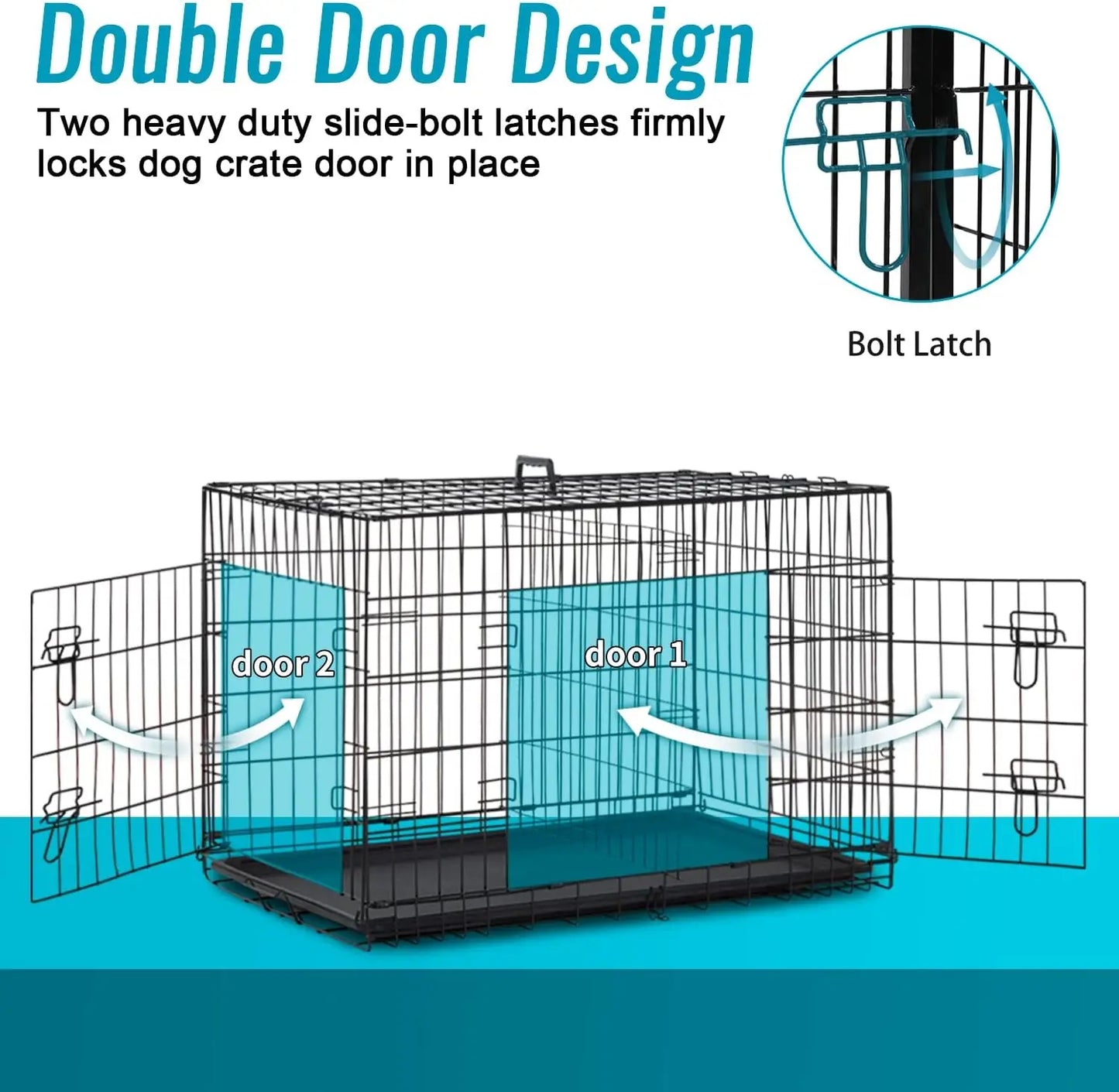 24 Inch Folding Metal Dog Crate for Small Pets, Double Door Indoor Outdoor Kennel with Leak-Proof Tray