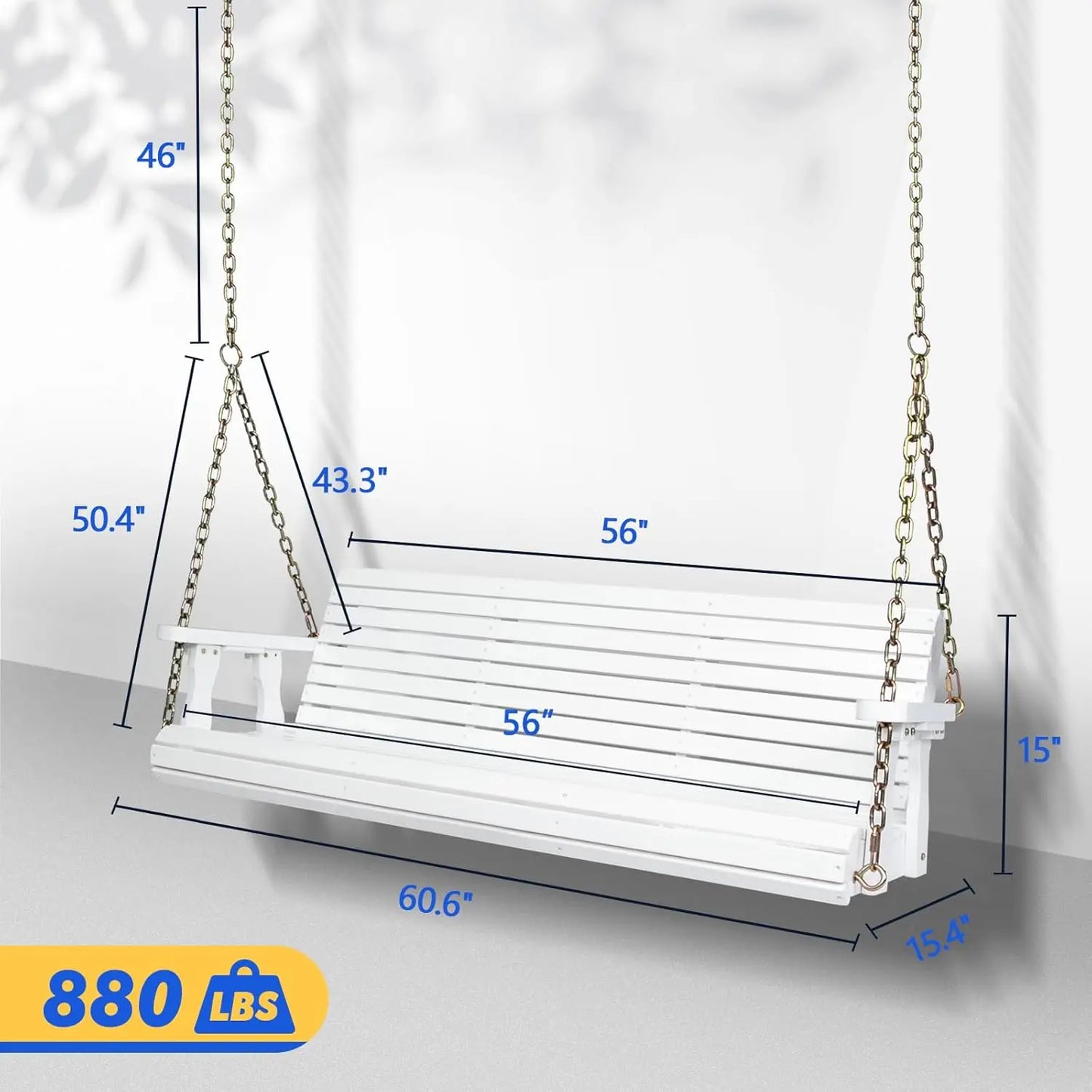 Heavy Duty 880LBS Patio Swing Wooden Porch Swing with Hanging Chains for Courtyard Garden Outdoor 5FT