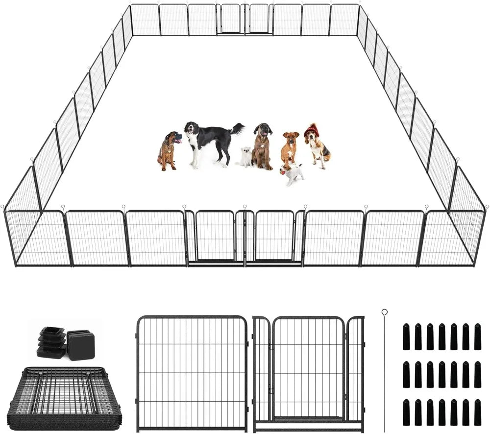 Dog Playpen Outdoor Extra Wide 32 Piece Panels Heavy Duty Dog Fence 40" Height Anti-Rust with Doors Portable for RV Camping