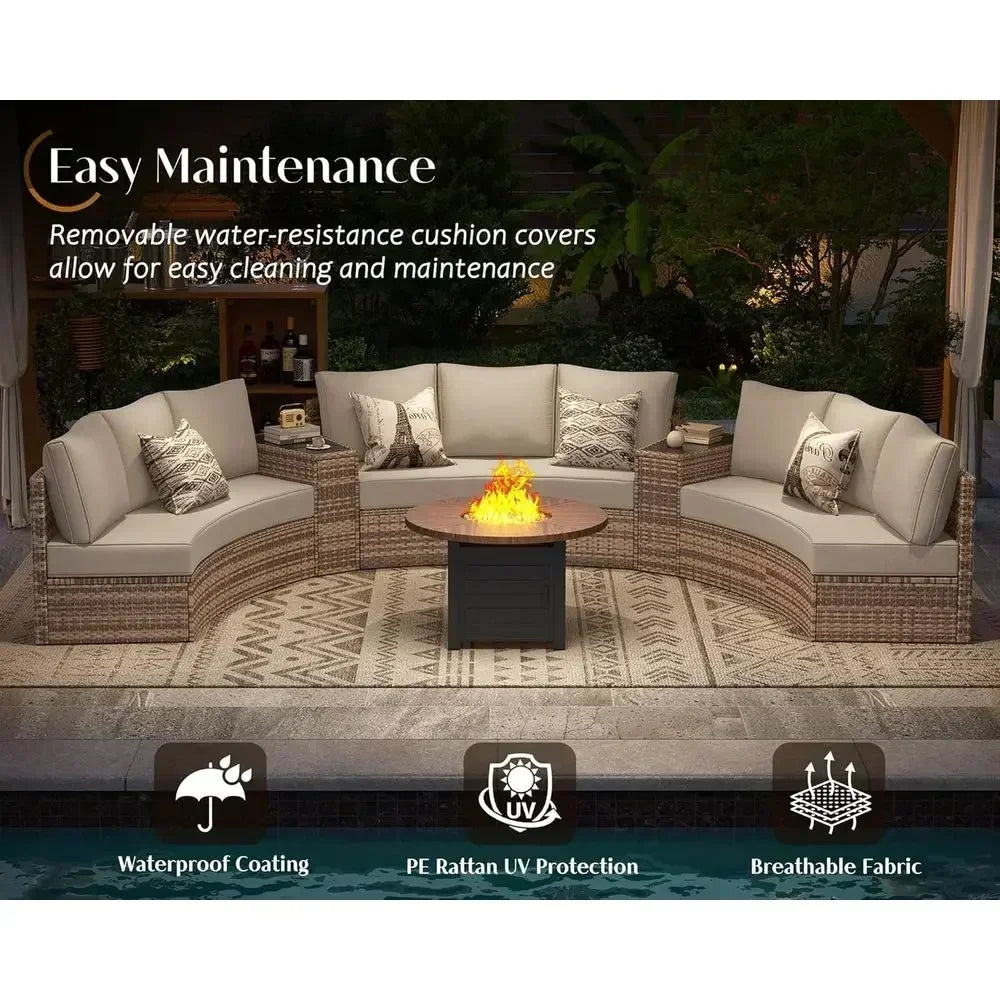 11-Piece Outdoor Wicker Sectional Sofa Set with Storage Wedge Table, Weather-Resistant for Patio, Garden, or Deck, Beige