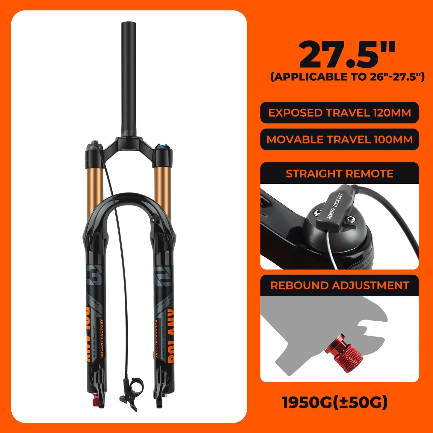 BOLANY Bike Air Fork 27.5/29inch 120mm Travel Oil Air Suspension Lightweight Magnesium Alloy Quick Release Bicycle Fork