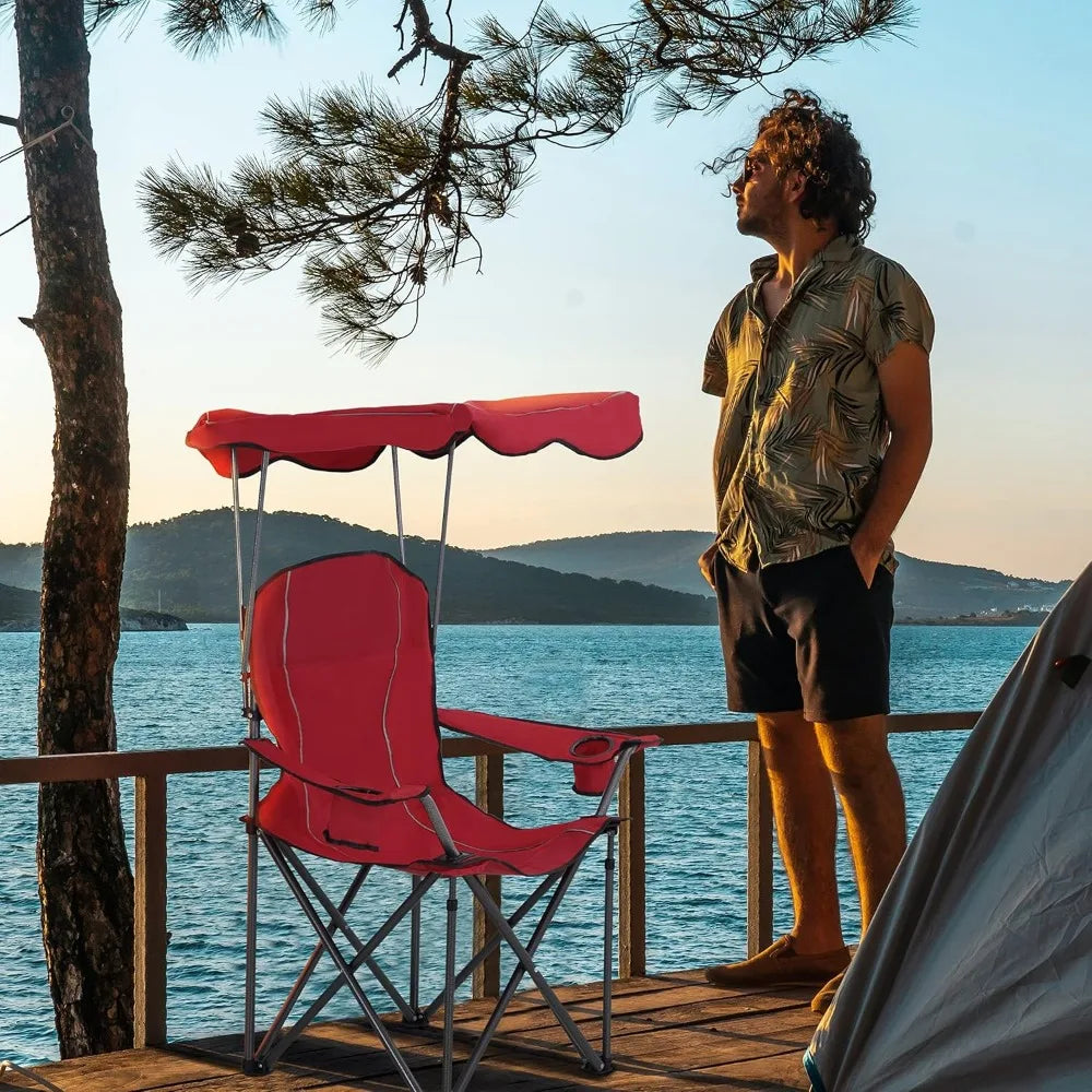 LET'S CAMP Camp Chair with Shade Canopy Folding Camping Recliner Chair with Carry Bag for Outdoor Camping Hiking Beach