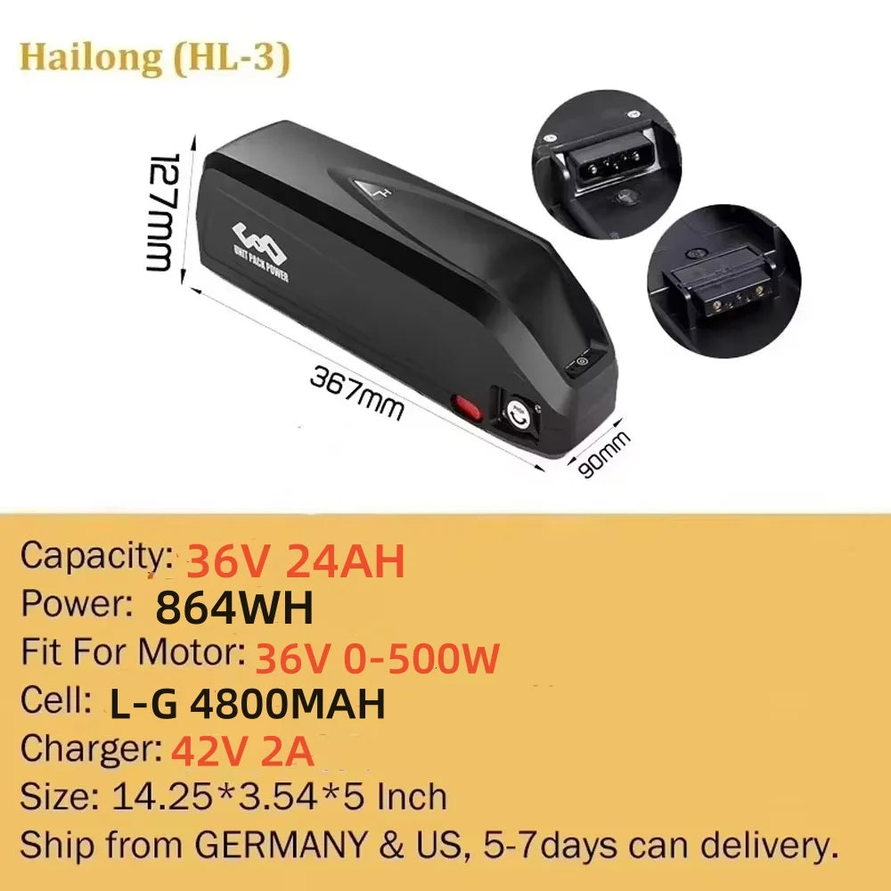 21700 Ebike Battery Hailong Polly 36V 48V 20Ah 30Ah 25Ah 18650 Cell Electric Bike Batteria 14.4ah for500W 750W 1000W 1500W Motor