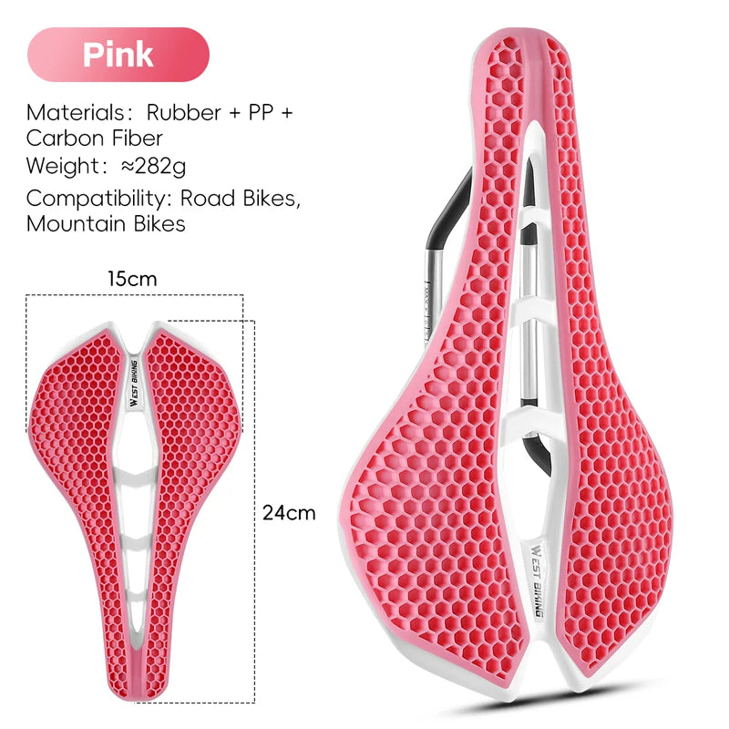 3D Road Bike Seat 150mm Comfortable MTB Saddle with Shock Absorption Breathable Bionic Structure Multicolor Cushion