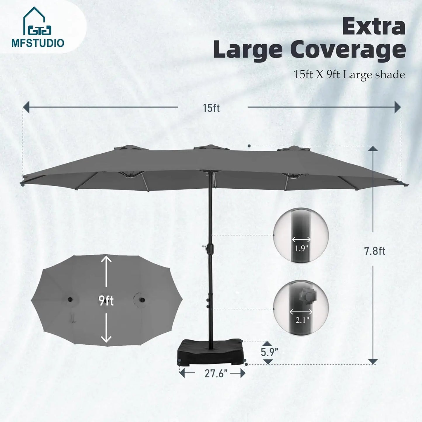 15ft Double Sided Patio Umbrella with Base Included, Outdoor Large Rectangular Market Umbrellas with Crank Handle, Customized