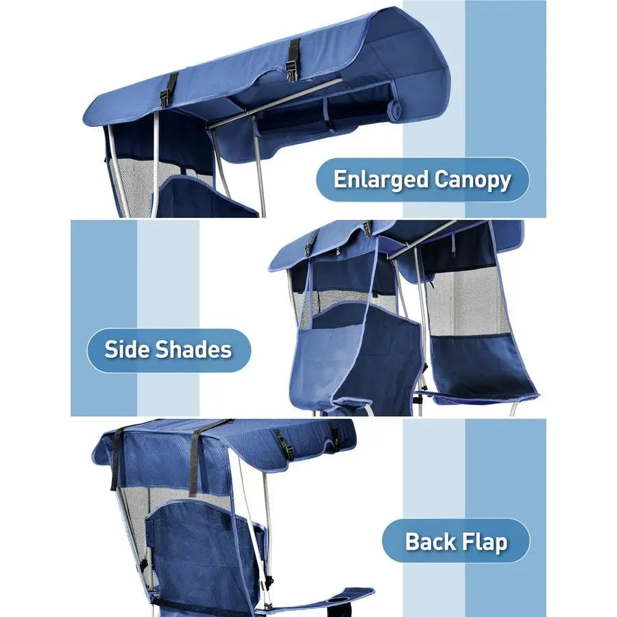 Chair with Canopy Shade, Folding Camping Chair with Canopy with Cup Holder, Side Pocket for Camp, Beach, Tailgates, Fishing Supp