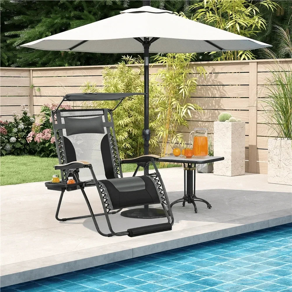 Outdoor Zero Gravity Chair XL Foldable Reclining Lounge Chair With Adjustable Sun Shade Cupholder Pillow Camping Chair For Pool