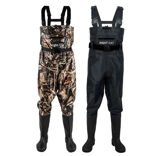 Men Women Waterproof Nylon PVC Waders Heavy Duty Chest Waders with Boots for Fishing Hunting Farm Work Anti-Slip Sole Adjustable