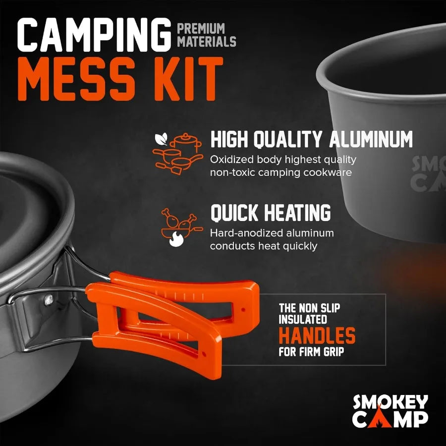 Camping Cookware Mess Kit Set with Stove for Backpacking Hiking Picnic and Outdoor Adventures All-in-One Non-Stick Cooking Set
