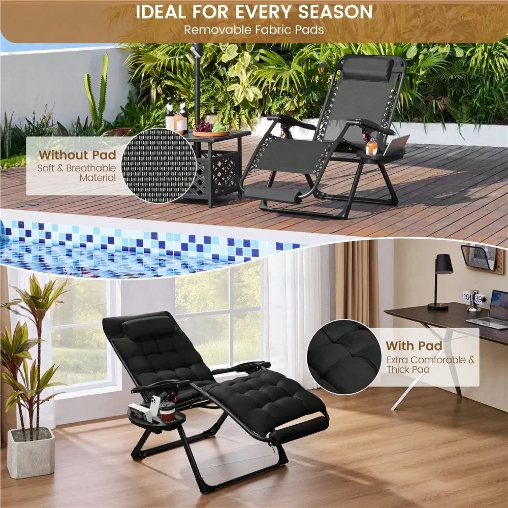 1 Piece 29in Oversized Zero Gravity Recliner Outdoor Reclining Lounge Chairs With Padded Cushion Armrest Foldable Zero Gravity
