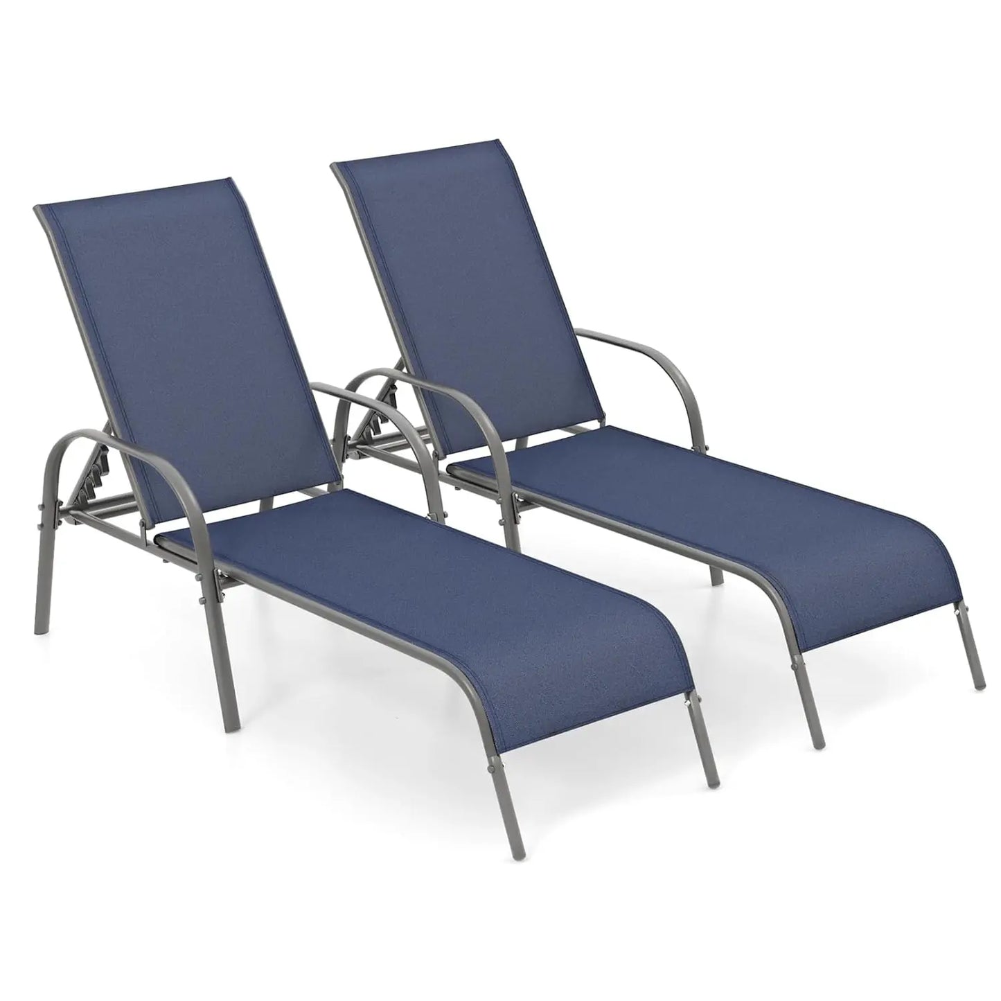 Adjustable Backrest Outdoor Lounge Chairs 2-Pack Reclining Patio Pool Steel Frame Beach Yard Balcony, Custom
