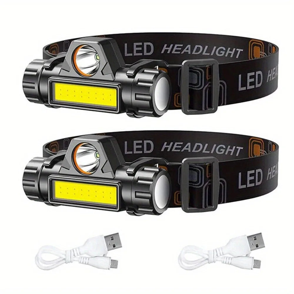 2X USB Rechargeable LED Headlamp Headlight Head Light Flashlight