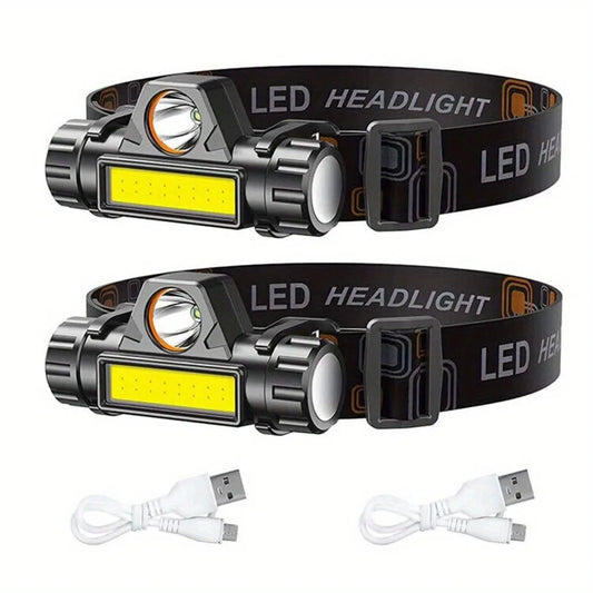 2X USB Rechargeable LED Headlamp Headlight Head Light Flashlight
