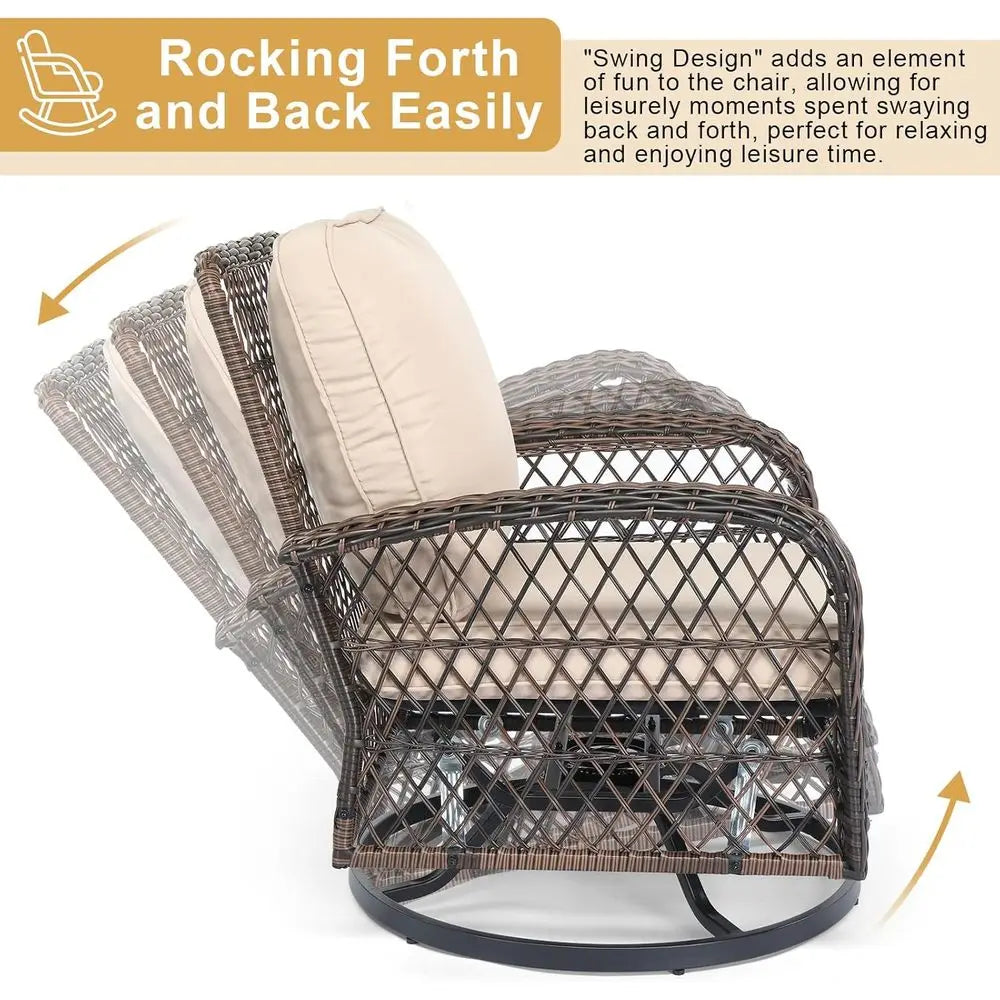 3-Piece Patio Furniture Set, Swivel Rocking Chairs for 2, Outdoor Swivel Bistro Chairs, Porch Chairs with Bistro Table