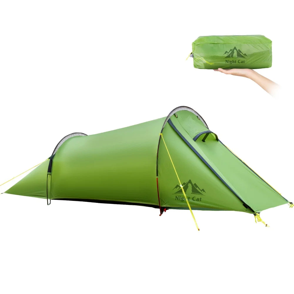 Night Cat Ultralight Tunnel Tent: Waterproof Backpacking Tent for Camping with Double Layers Aluminum Poles and Footprint