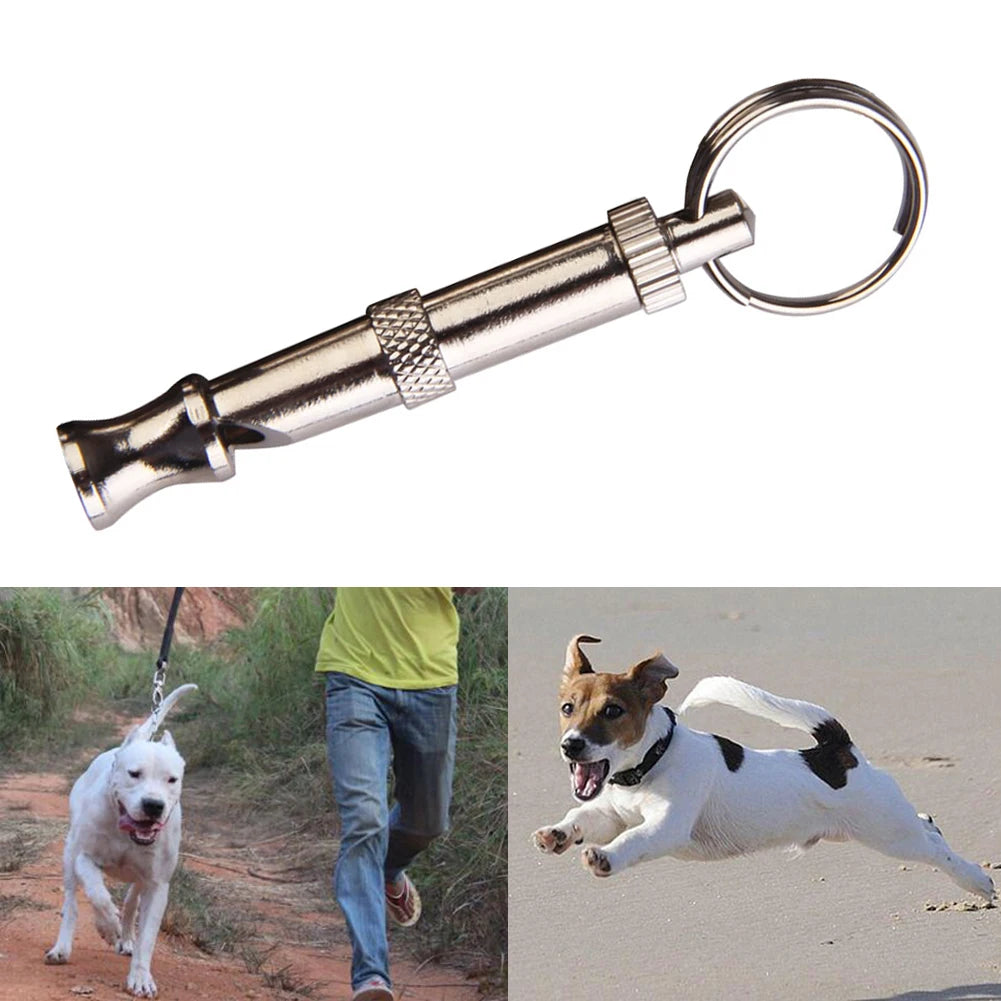 Dog Whistle Puppy Whistle Adjustable Sound Ultrasonic Dog Whistle Stop Barking Metal Whistle Keychain for Dog Training