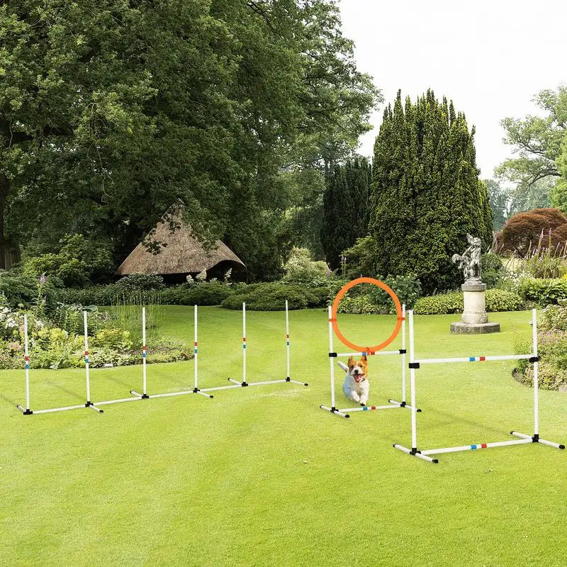 3PC Dog Agility Equipment Set, Obstacle Course for Dogs with Adjustable Hurdle, Hoop, Weave Poles & Carry Bag for Training and