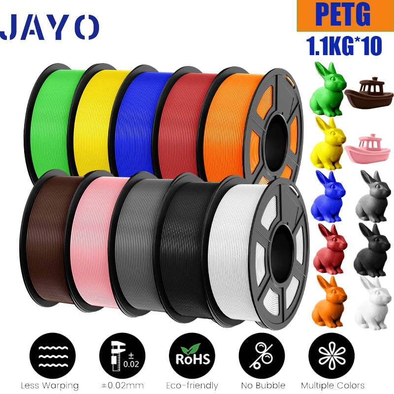 JAYO 10Rolls pla plus/petg /pla/pla+2.0/skdc Multicolor 3d Filament Printe 1.75mm FDM 100%No bubbel for 3D Printer Materials