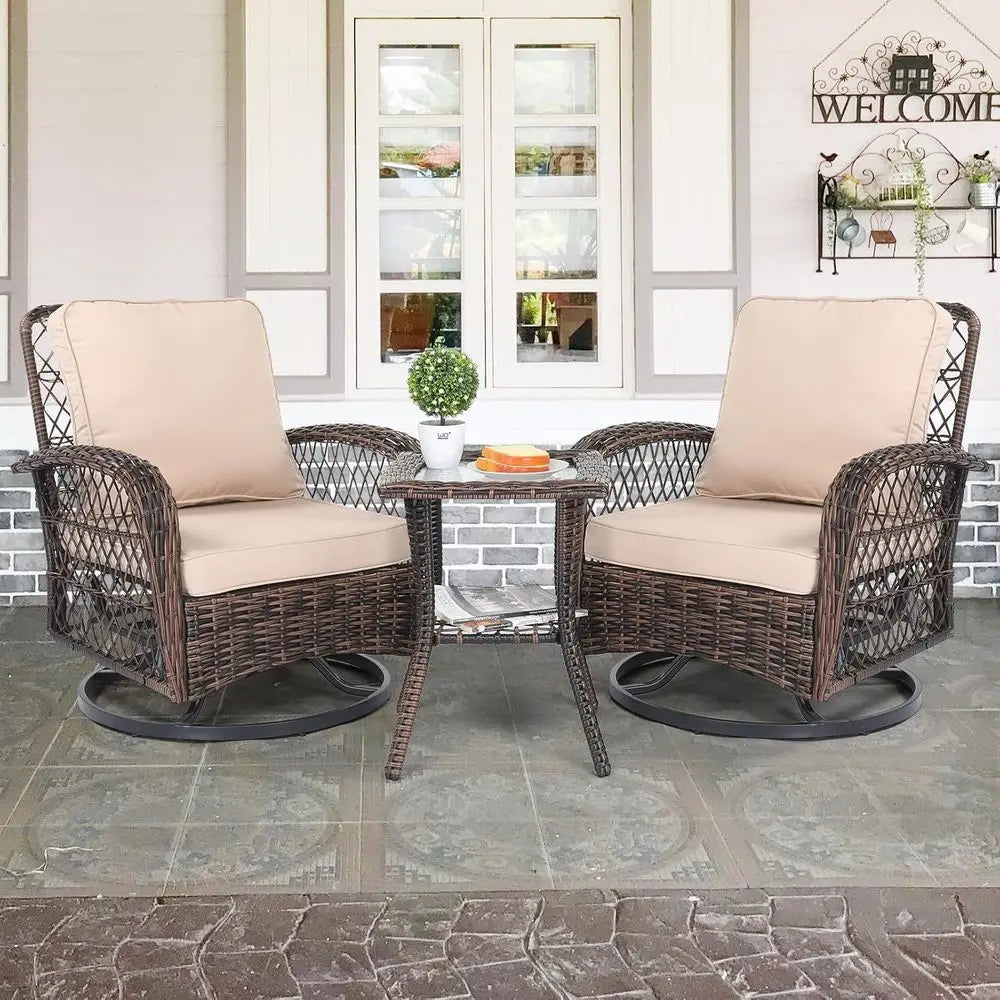 3-Piece Patio Furniture Set, Swivel Rocking Chairs for 2, Outdoor Swivel Bistro Chairs, Porch Chairs with Bistro Table