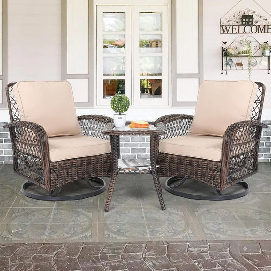 3-Piece Patio Furniture Set, Swivel Rocking Chairs for 2, Outdoor Swivel Bistro Chairs, Porch Chairs with Bistro Table